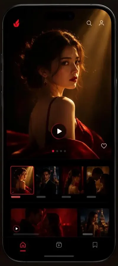 黄果短剧 APP 界面预览 黄果短剧 APP 首页界面预览:深色追光风格短剧列表